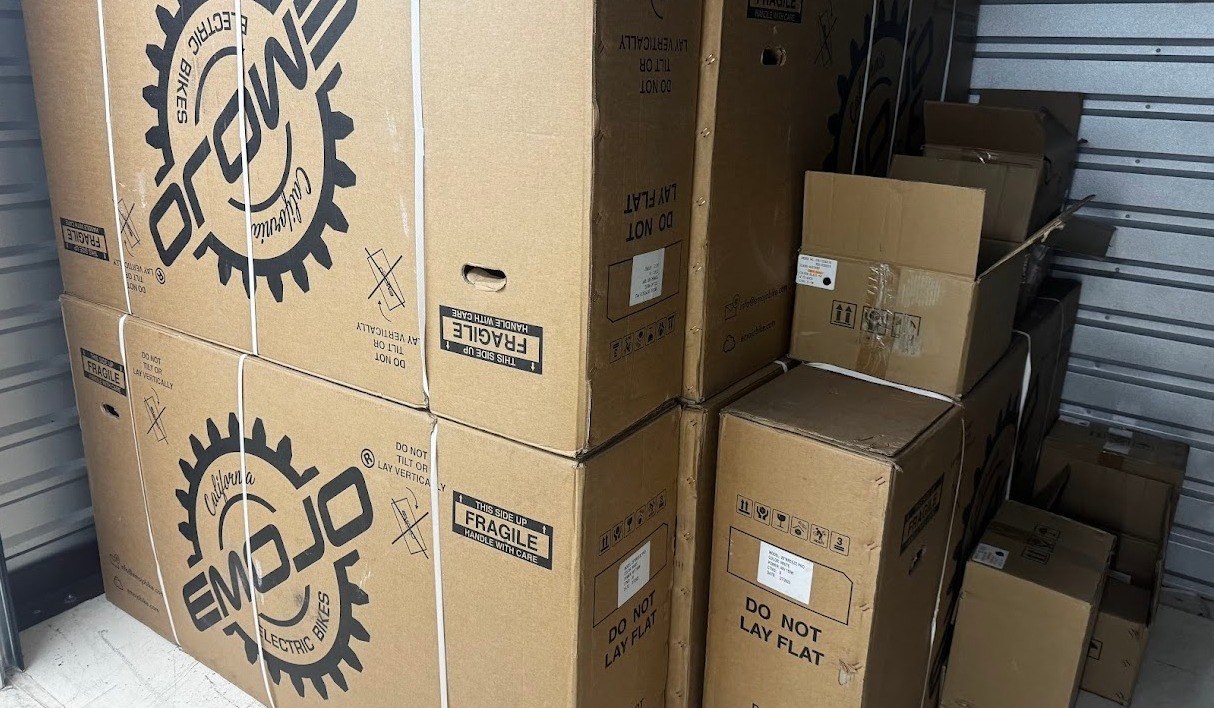 Boxed e-bike product inventory ready for sale