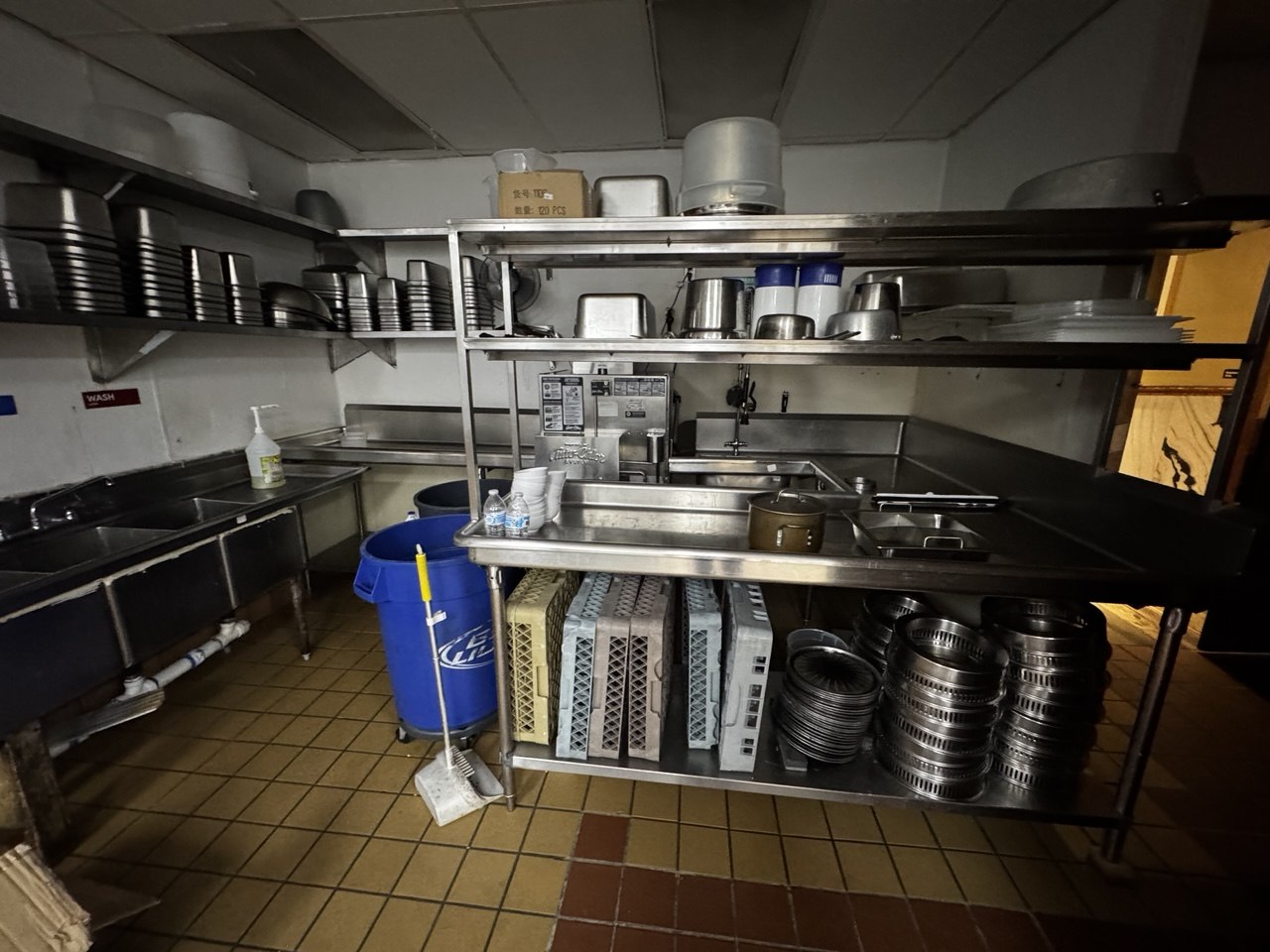 Restaurant dish area shelving smallwares and kitchen support assets