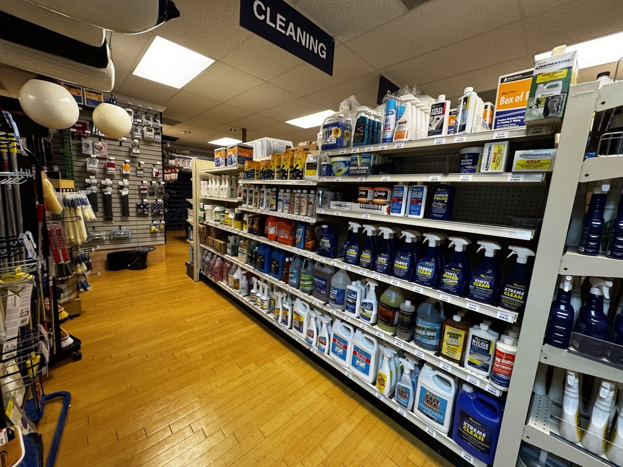 Marine cleaning aisle product depth detail