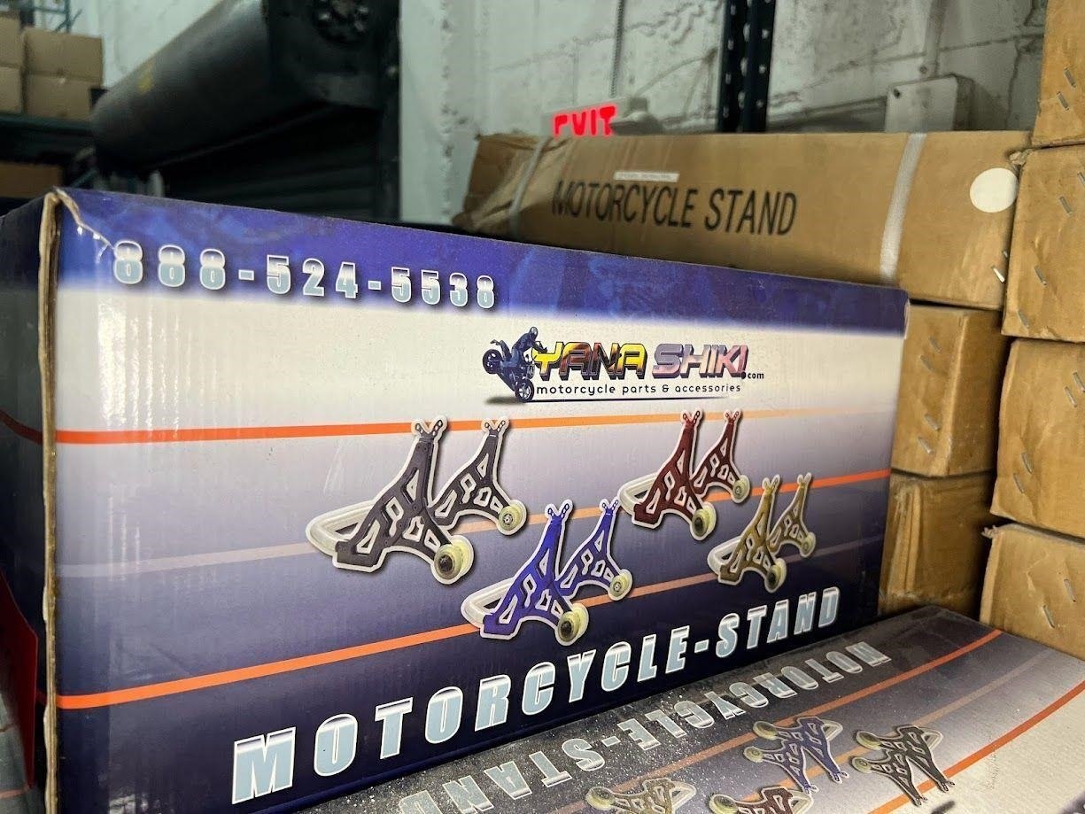 Boxed motorcycle stands and accessories